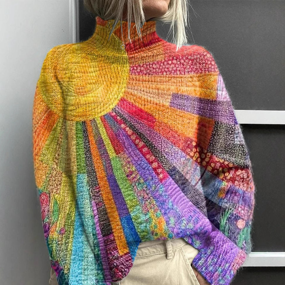 ÉDITH™ | Sunburst Patchwork Turtleneck Sweater