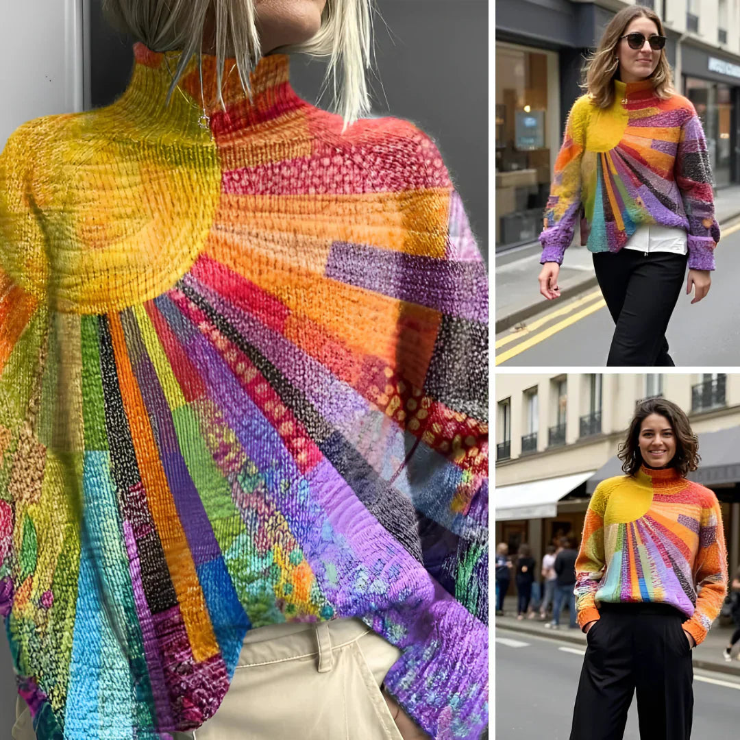 ÉDITH™ | Sunburst Patchwork Turtleneck Sweater