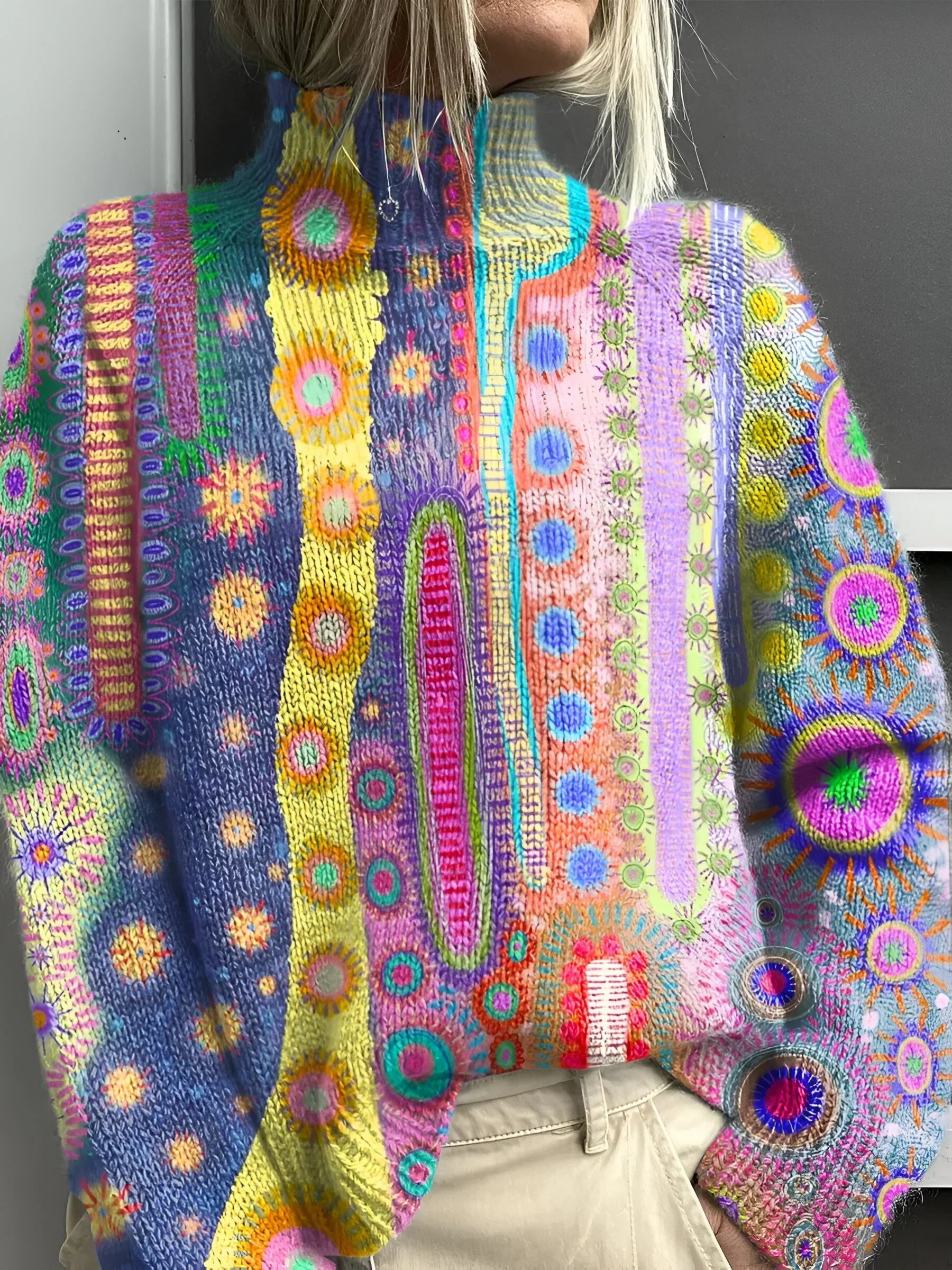 HERMINE™ | Farvet strikket sweater med rullekrave